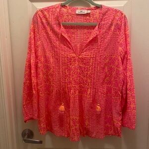 Vineyard Vines Tortola Pleated Cotton Top. Pink & Orange.100% cotton. NWOT. Sz S